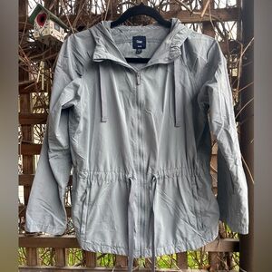 GAP Light Gray Hooded Utility Jacket with Drawcord Waist